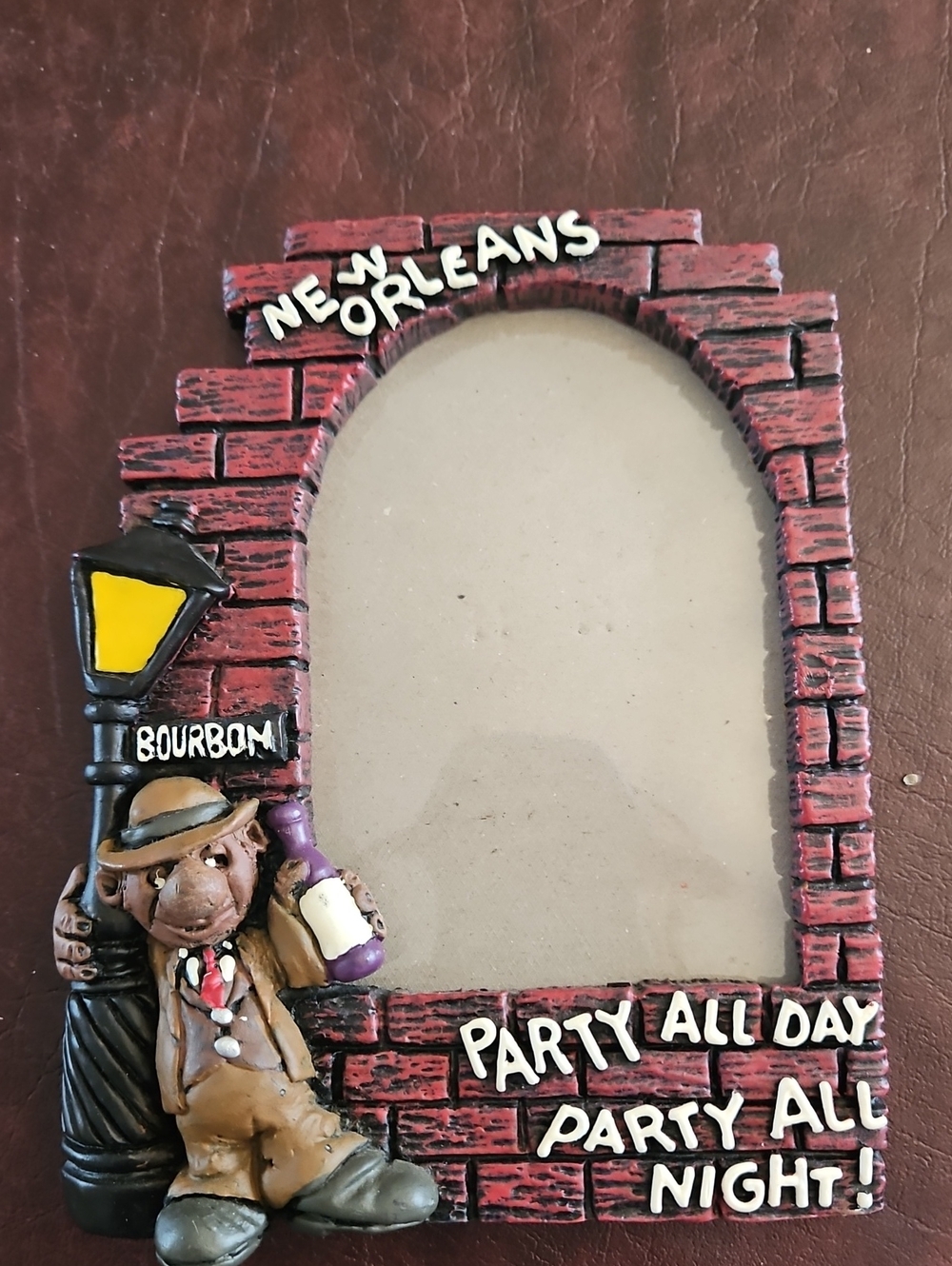 New Orleans Red Brick Photo Frame with Character and Yellow Lamp